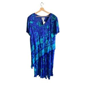 NOS 90’ Women’s Plus Dress Size 22 Rayon Floral Purple Green Long‎ Asymmetrical